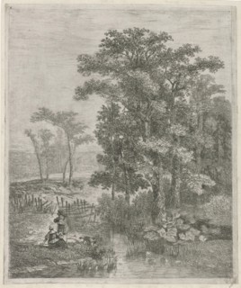 Man and woman at a trickle, Hermanus Jan Hendrik van Rijkelijkhuysen, 1823 - 1883