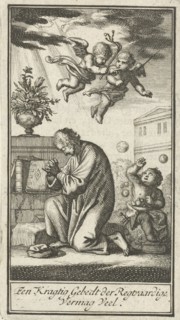 Kneeling man in prayer, Jan Luyken, Barent Bos, 1714