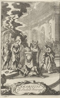 Amaryllis in a temple near the body of Damon, who was killed by lightning, Caspar Luyken, erven