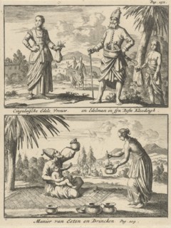 Sinhalese nobleman and noblewoman, way of eating and drinking of the Sinhalese, Jan Luyken, Willem