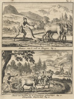 Ploughing farmer, Threshing farmers, print maker: Jan Luyken, Willem Broedelet, 1692