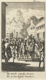 Nicholas Heron Berge attacked on the street, 1672, Caspar Luyken, 1692