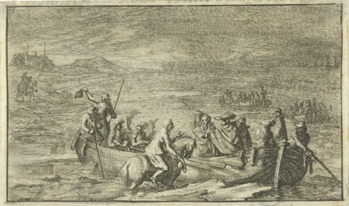 King and his entourage in a rowboat, Jan Luyken, Jan Claesz ten Hoorn, 1691