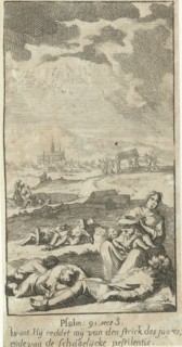 Landscape with figures suffering from the plague, Jan Luyken, Paulus Strobach, 1691