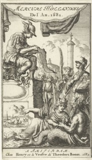 Mercury reads a document, Jan Luyken, Hendrick Boom, Dirk Boom (I, wed.), 1681