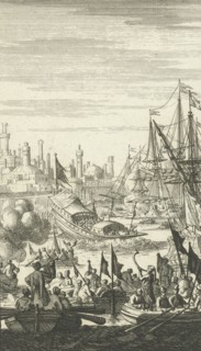 Turkish galley is launched, Jan Luyken, Charles Angot, 1689