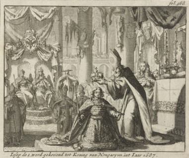 Coronation of Joseph I King of Hungary, 1687, Jan Luyken, Jurriaen van Poolsum, 1689