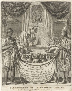 Envoy in an audience with the King of Siam (Thailand), Jan Luyken, Aart Dircksz Oossaan, 1687