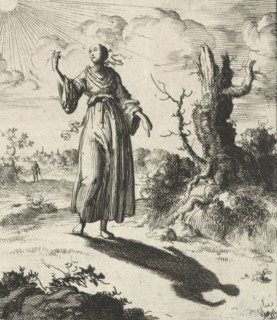 Female beholds her own shadow, Jan Luyken, Pieter Arentsz (II), 1687