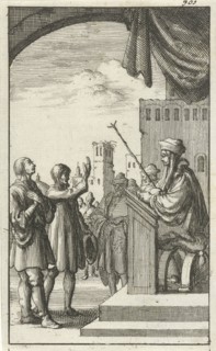 Man makes an oath in court, Jan Luyken, Jan Bouman, 1685