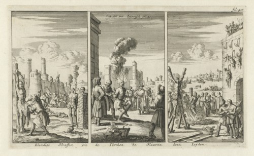 Aggravated assault of slaves by the Turks, Jan Luyken, Jan Claesz ten Hoorn, 1684