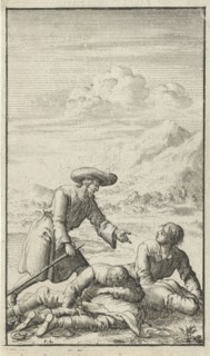 Christian finds Simple, Sloth and Audacious dormant, Jan Luyken, Johannes Boekholt, 1684