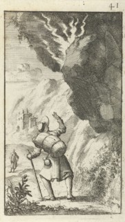 Christian fears being crushed by a falling boulder, Jan Luyken, Johannes Boekholt, 1684