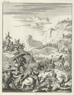 Army of the Emperor Conrad III betrayed and in the mountains raided by the Saracens, print maker:
