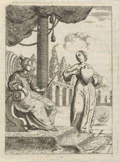 Personification of the soul shows the World enthroned her heart, Jan Luyken, Pieter Arentsz (II),