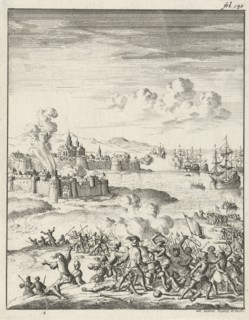Melaka led by Cornelis Matelief the Younger besieged, 1606, print maker: Jan Luyken, Jan Claesz ten