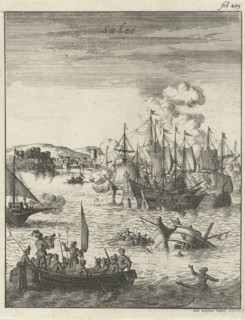 Sea battle off the coast of Salee, Morocco, Jan Luyken, 1684