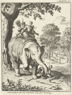 Elephant tramples his keeper, Jan Luyken, 1682