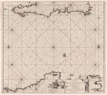 Sea chart of Haiti, the Dominican Republic, Venezuela and Curacao and Aruba