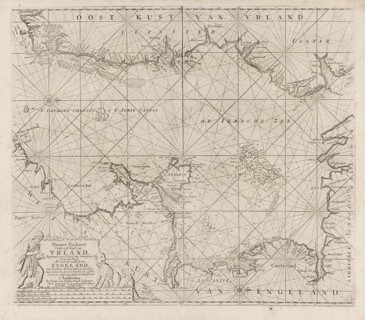 Sea chart of part of the Irish Sea between Ireland and Britain, and the St George's Channel, with