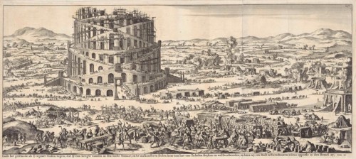 Tower of Babel, print maker: Jan Luyken, Willem Goeree, 1690