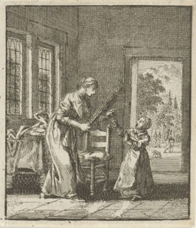 Mother threatens to punish her child with rod blows, Jan Luyken, wed. Pieter Arentsz (II), Cornelis