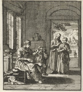 Mother combing the hair of her child, Jan Luyken, 1712