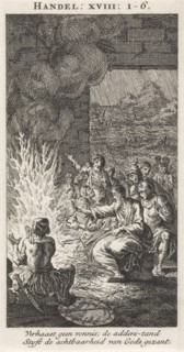 Paul is bitten by a viper, Jan Luyken, Anonymous, 1712