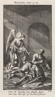 Liberation of Peter from prison, Jan Luyken, wed. Pieter Arentsz & Cornelis van der Sys (II), 1712