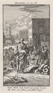 Peter and John among the sick, print maker: Jan Luyken, wed. Pieter Arentsz & Cornelis van der Sys