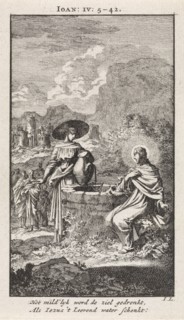 Christ and the Samaritan woman at the well, print maker: Jan Luyken, wed. Pieter Arentsz & Cornelis