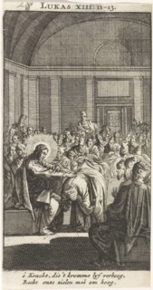 Christ puts his hand on a woman, Jan Luyken, Anonymous, 1712