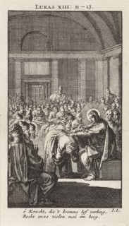 Christ puts his hand on a woman, Jan Luyken, wed. Pieter Arentsz & Cornelis van der Sys (II), 1712