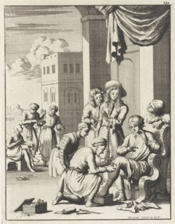 Surgery to remove worms from a leg at Bender Abassi, Jan Luyken, 1682