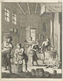 Manufacture of sorbet in a kitchen at Rosette, Jan Luyken, 1682