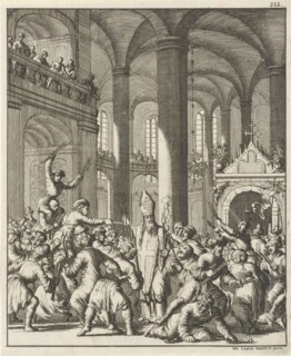 Distribution of the sacred fire during Easter in the Holy Sepulchre in Jerusalem, Jan Luyken, 1681