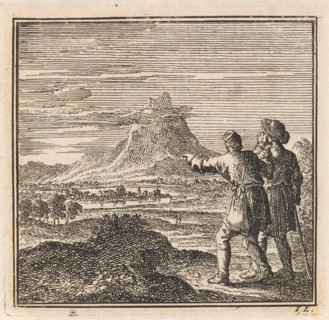 Two hikers looking out over a vast landscape, Jan Luyken, wed. Arentsz Pieter Cornelis van der Sys