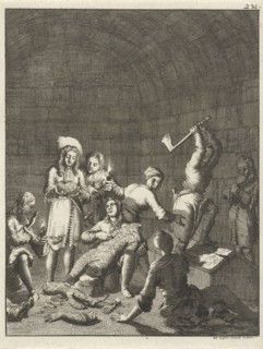 Figures find a mummy in a pyramid, Jan Luyken, 1681