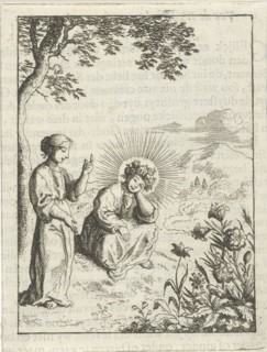 Christ and the personified soul contemplate nature, Jan Luyken, Pieter Arentsz (II), 1678 - 1687