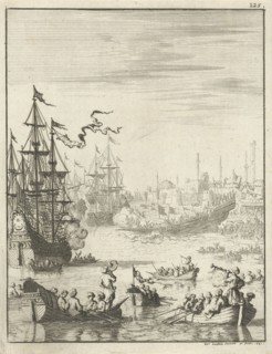 Turkish galley is launched, Jan Luyken, 1681