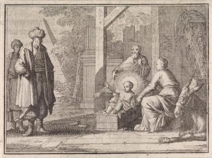 Christ child speaks from the manger to an Easterner, Caspar Luyken, Christoph Weigel, Frantz Martin