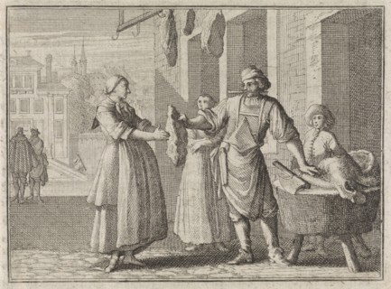 Pregnant woman receives a piece of beef, Caspar Luyken, Christoph Weigel, Frantz Martin Hertzen,