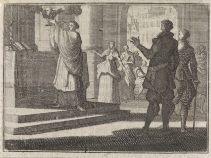 Two hands take the chalice from a priest, Caspar Luyken, Christoph Weigel, Frantz Martin Hertzen,