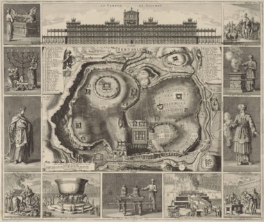 Jerusalem Map with around twelve images, Jan Luyken, Henri Desbordes, Pieter Mortier, 1707