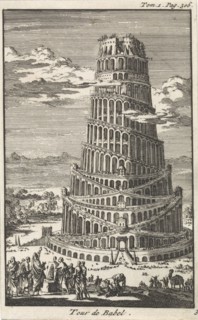 Tower of Babel, print maker: Jan Luyken, Pieter Mortier, 1705