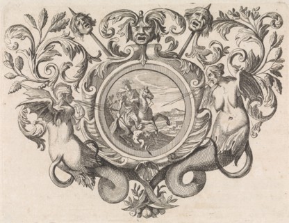 St George on horseback piercing a devil, print maker: Caspar Luyken, Jacob Lindenberg, 1705