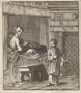 Miraculous healing of Jeske Klaes, Jan Luyken, wed. Pieter Arentsz (II), Cornelis van der Sys, 1709