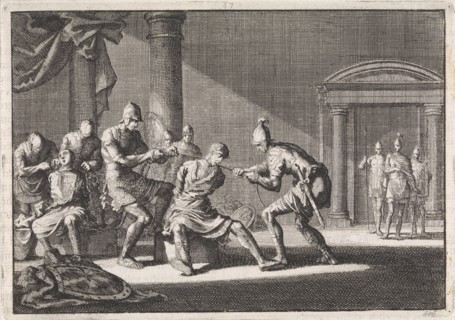 Aristobulus IV strangled in prison, Jan Luyken, Pieter Mortier, 1704