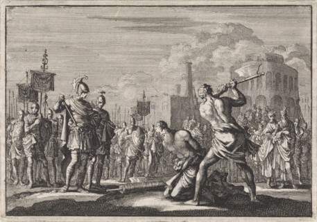 The beheading of Antigonus ordered by Anthony, Jan Luyken, Pieter Mortier, 1704