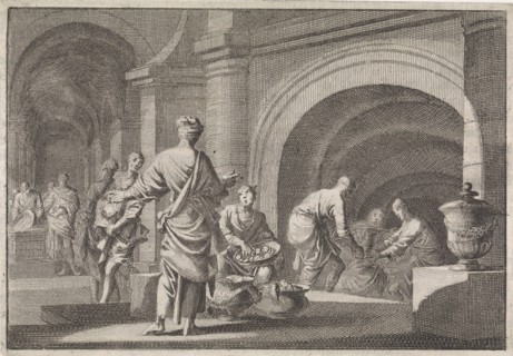 Hyrkanus robs the treasures from the tomb of David, Jan Luyken, Pieter Mortier, 1704